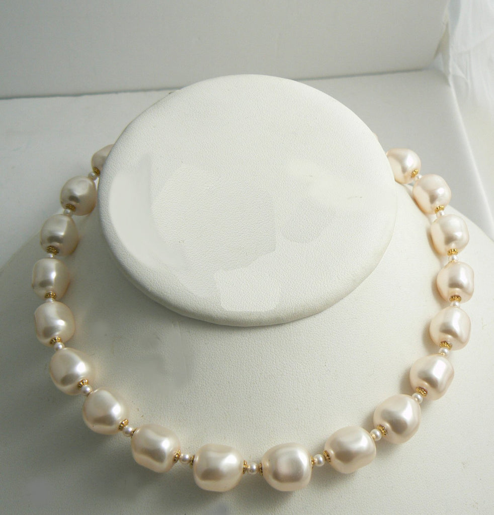 Miriam Haskell Signed Large Baroque Pearl Necklace - Vintage Lane Jewelry