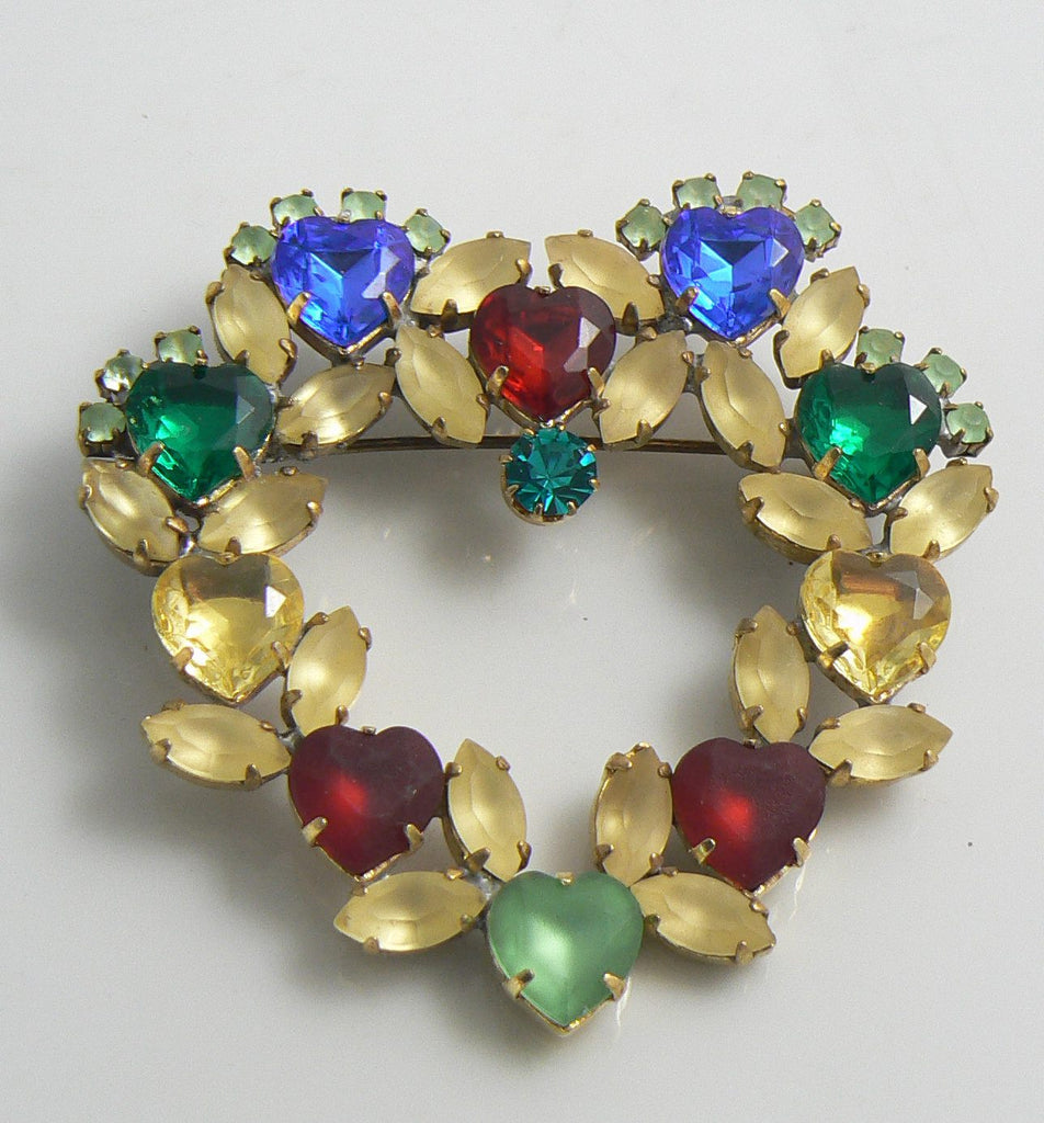 Taboo Czech Glass Opaque Heart Rhinestone Brooch