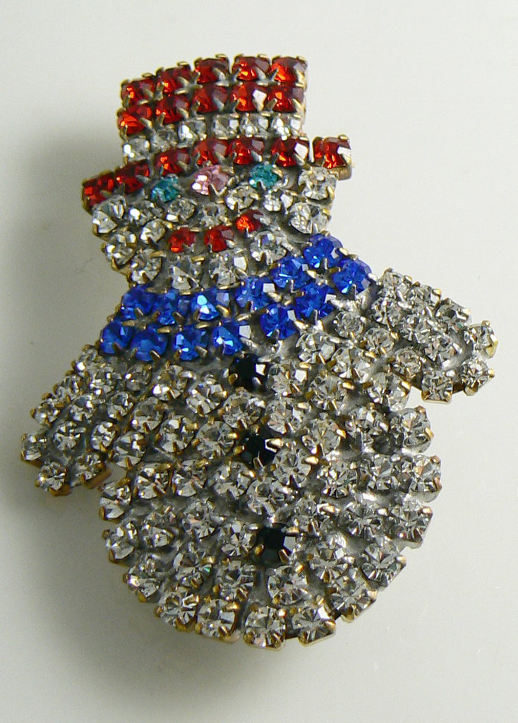 Czech Glass Rhinestone Snowman Christmas Pin