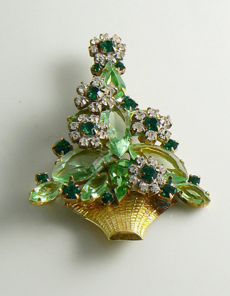 Czech Glass Christmas Flower Tree Pin, xmas pin. holiday brooch