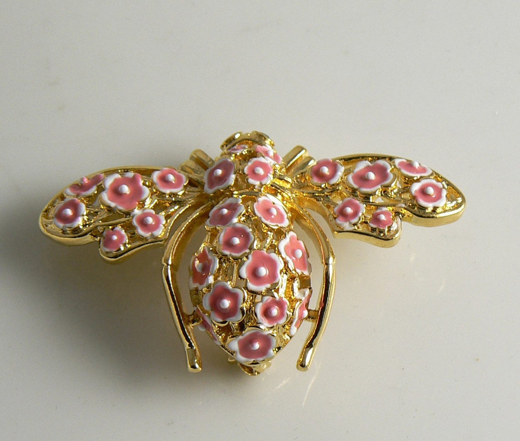 Joan Rivers Cherry Blossom Bumble Bee Brooch, Figural Pin, Large Flower Bee