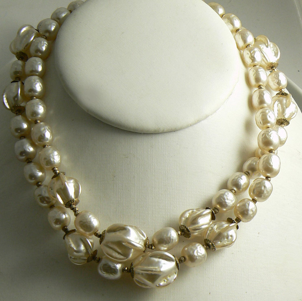 Fancy Extra Long Miriam Haskell Ruffled Baroque Pearl Necklace