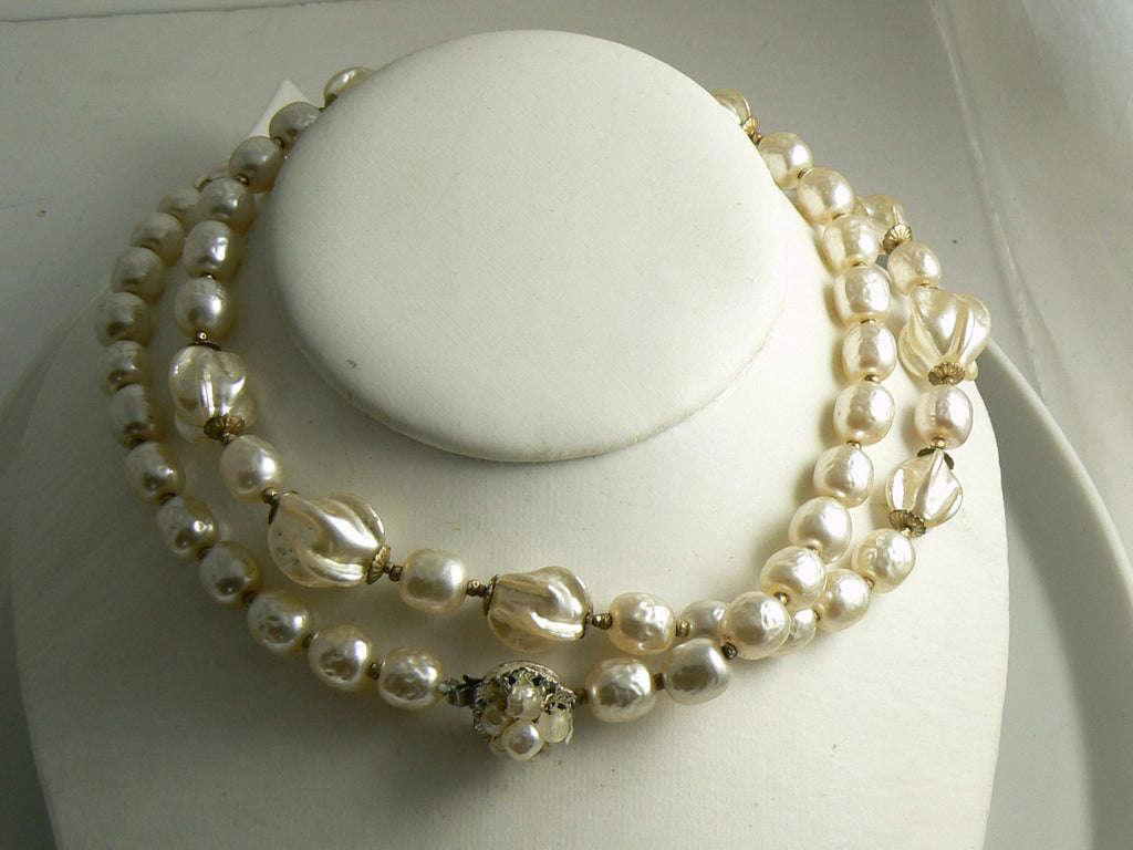 Fancy Extra Long Miriam Haskell Ruffled Baroque Pearl Necklace - Vintage Lane Jewelry