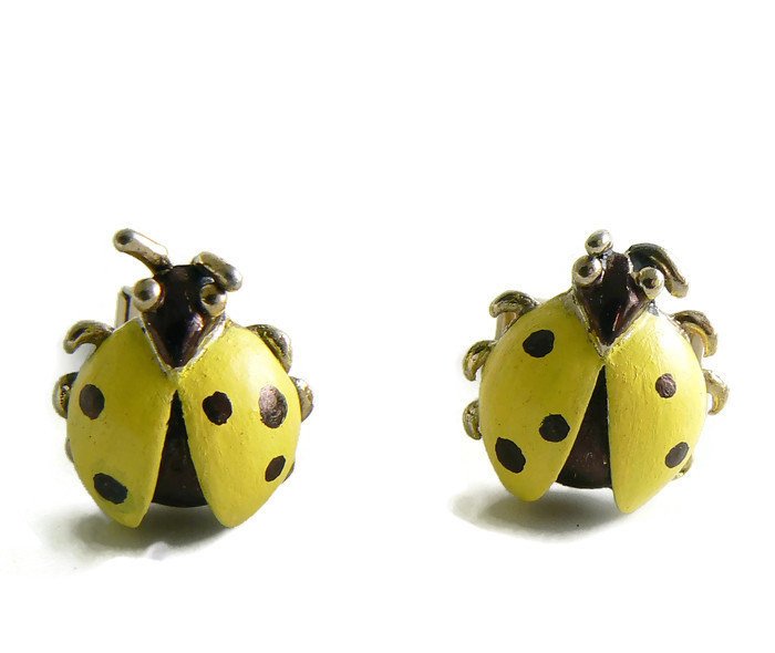 Vintage Swank Yellow Ladybug Beetle Bug Insect Cuff Links