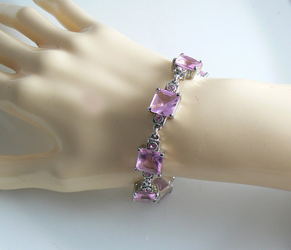 Vintage Art Deco Pink Emerald Cut Square Glass Open Back Stones, Pink Rhinestones - Vintage Lane Jewelry
