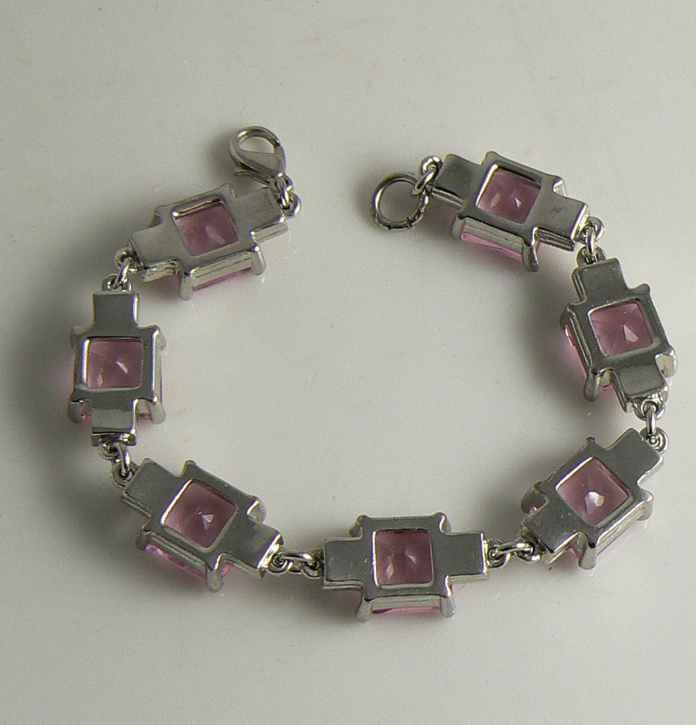Vintage Art Deco Pink Emerald Cut Square Glass Open Back Stones, Pink Rhinestones - Vintage Lane Jewelry