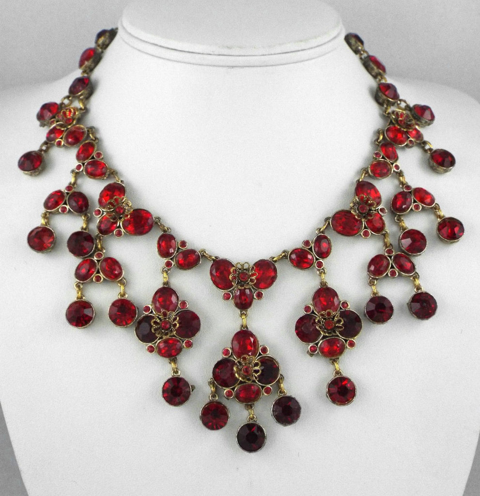 Vintage Sparkling Red Rhinestone Bib Necklace