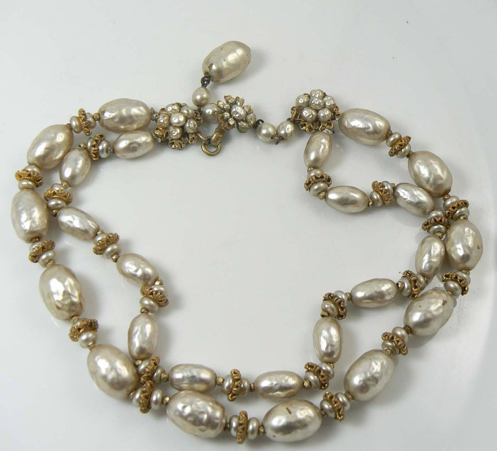 Classic Miriam Haskell Baroque Pearl and Gold Disk Necklace