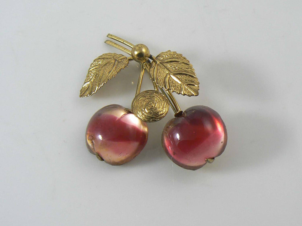 Austrian Crystal Double Pink Cherry Fruit Pin Brooch