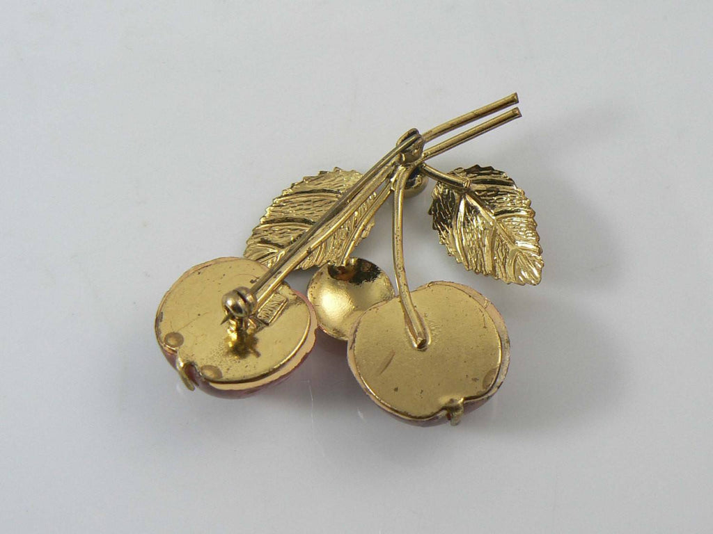 Austrian Crystal Double Pink Cherry Fruit Pin Brooch - Vintage Lane Jewelry