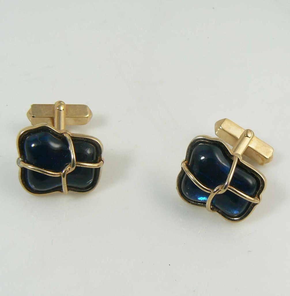 Swank Deep Blue Glass Cufflinks, Men's Links