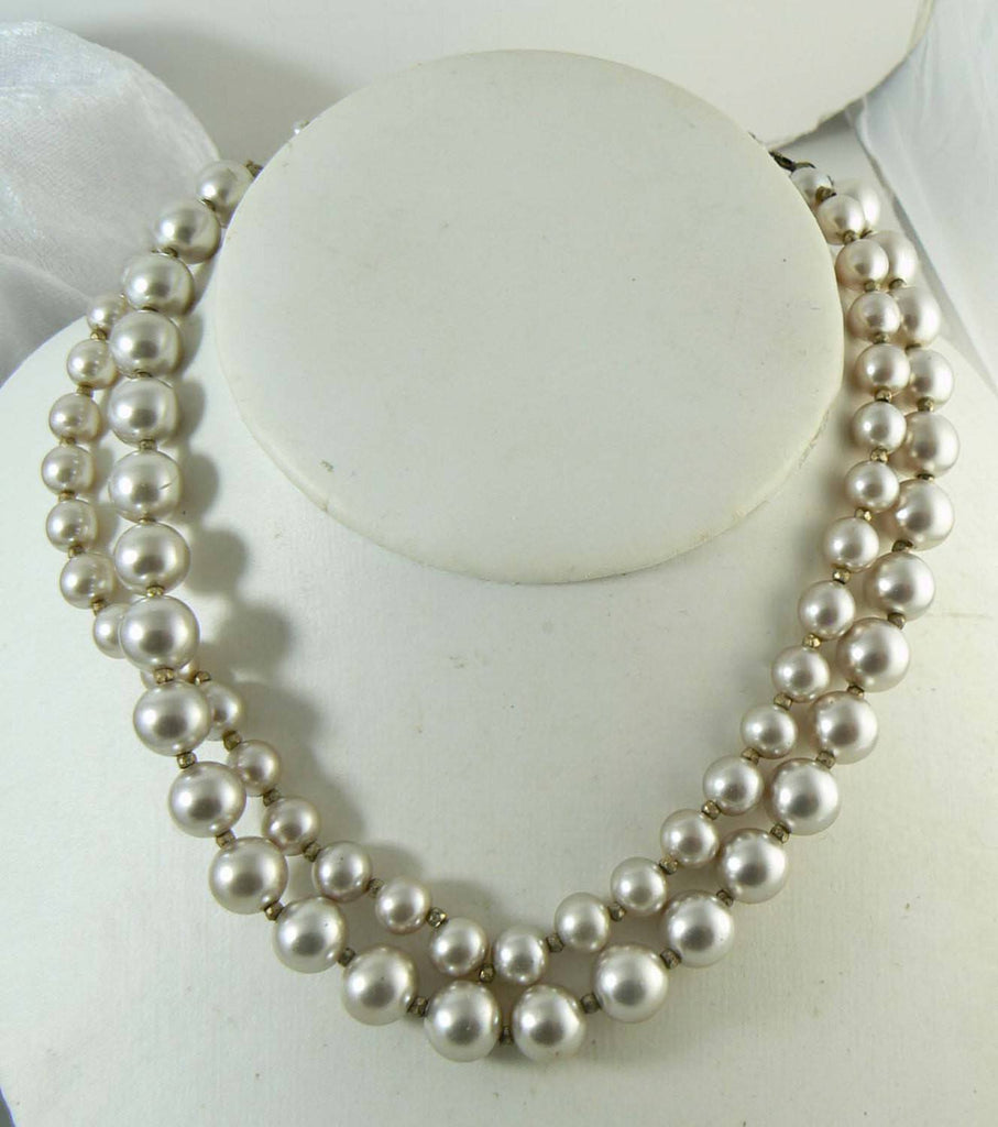 Vintage Miriam Haskell Double Strand Glass Pearl Necklace - Vintage Lane Jewelry