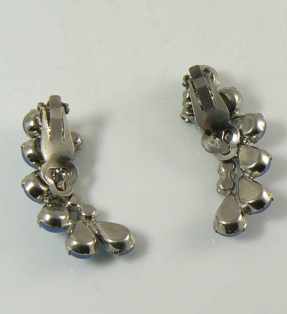 Juliana D&E Frosted Blue Glass Rhinestone Clip Earrings - Vintage Lane Jewelry