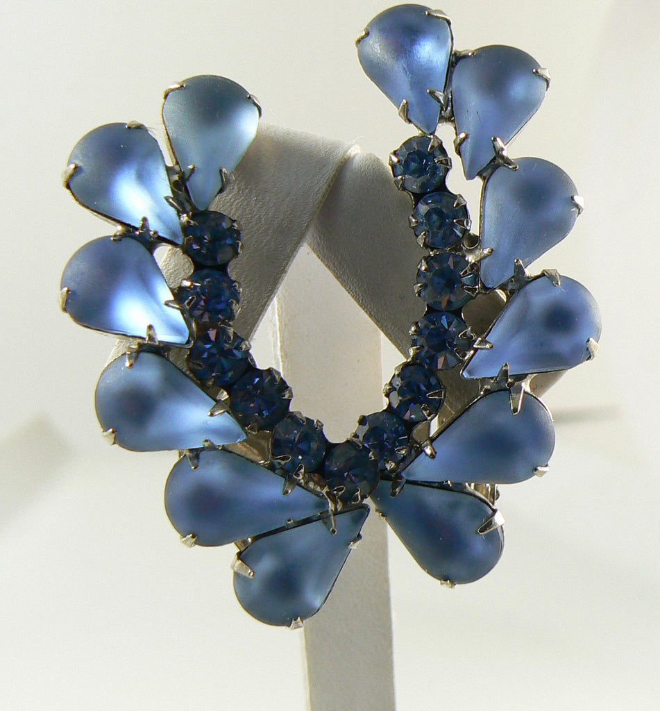 Juliana D&E Frosted Blue Glass Rhinestone Clip Earrings