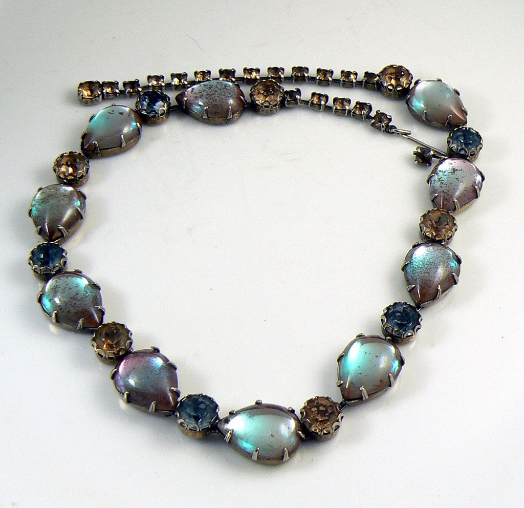 Vintage Regency Saphiret Blue Topaz Rhinestone Necklace - Vintage Lane Jewelry