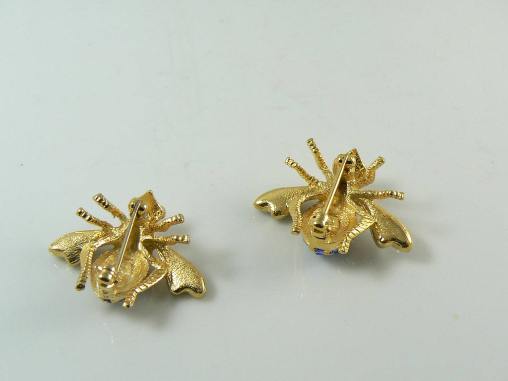 Joan Rivers Rhinestone Gold Tone Bee Brooch/Pin Pair - Vintage Lane Jewelry