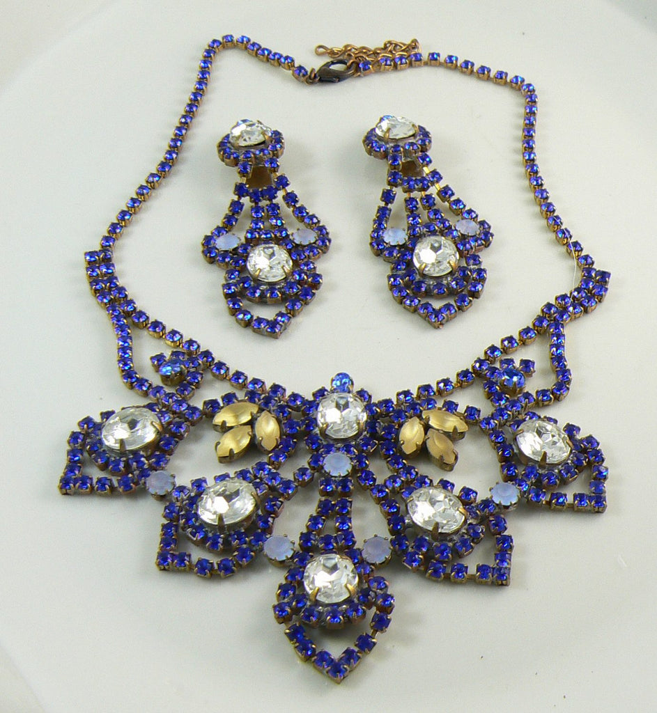 Beautiful Taboo Czech Glass Cobalt Blue Rhinestone Necklace Earring Set