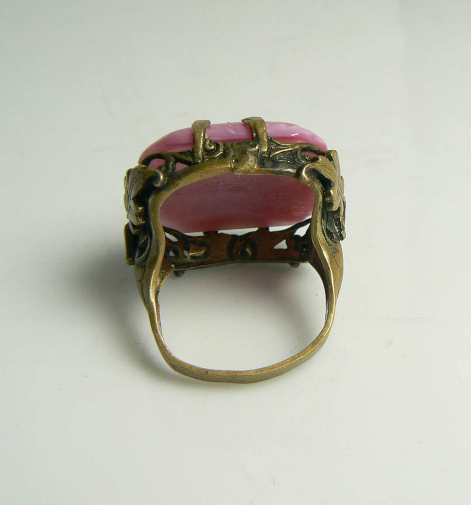 Art Deco Czech Glass Pink Large Cocktail Ring - Vintage Lane Jewelry