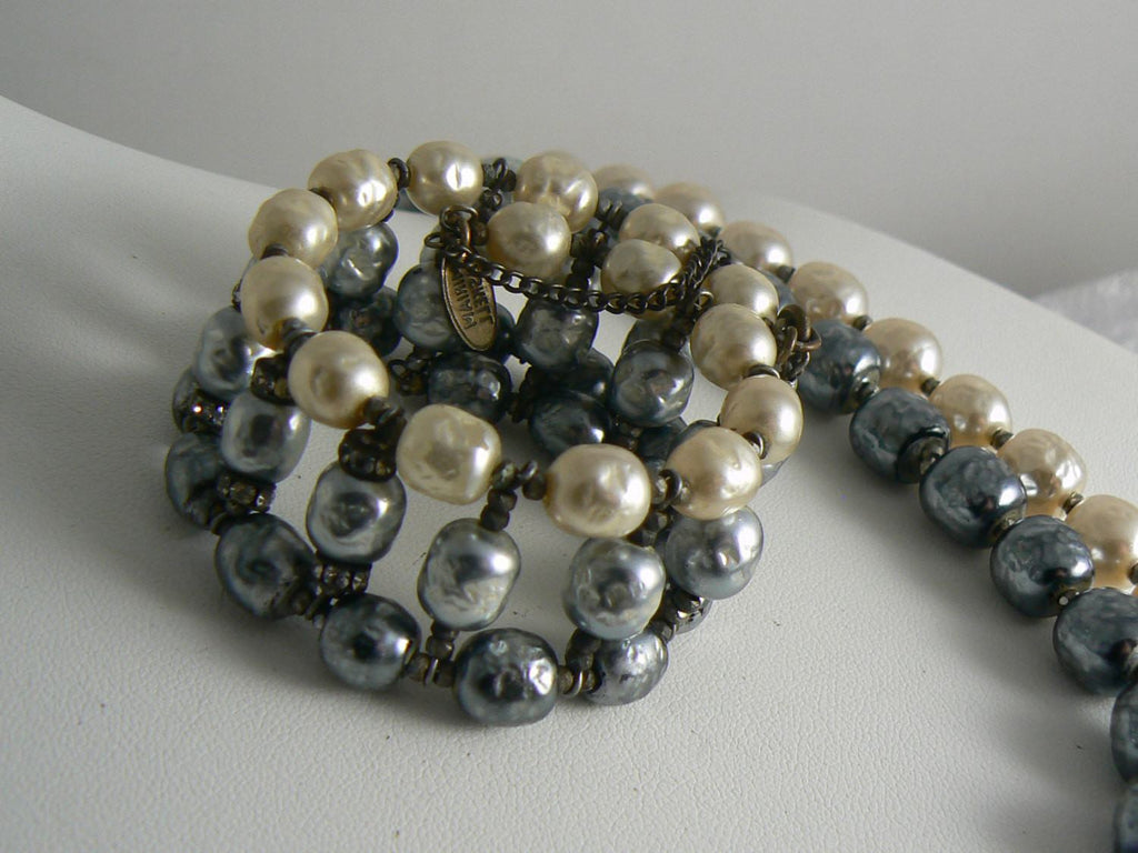 Miriam Haskell Tri-Colored Baroque Pearl Rope Necklace & Bracelet Set - Vintage Lane Jewelry