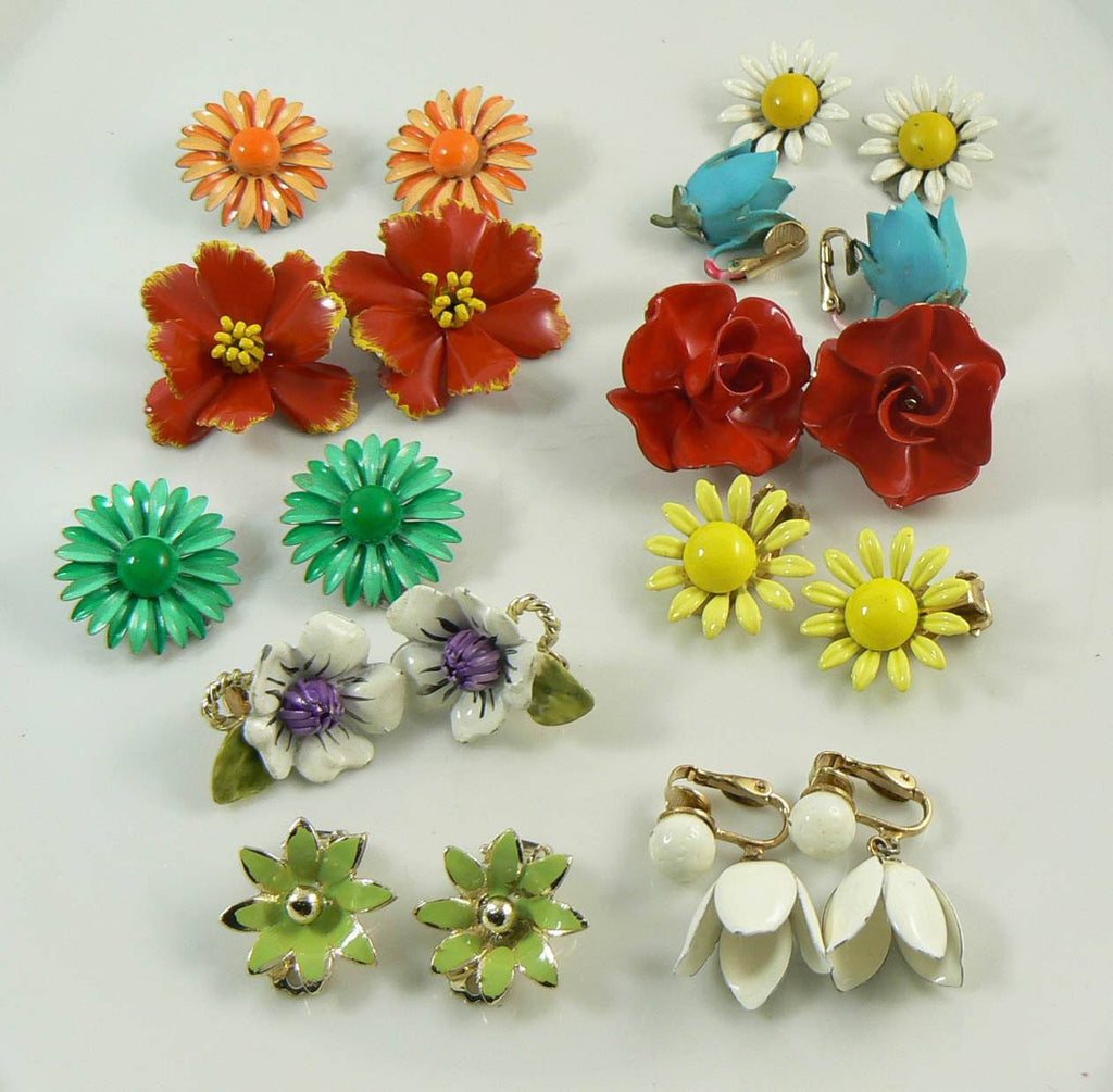 Enamel Flower Clip Earring Lot