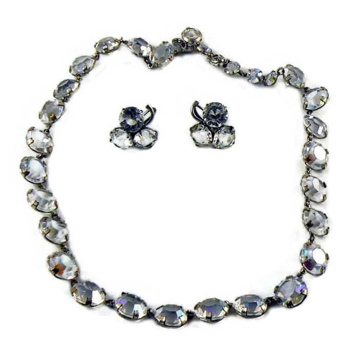 Sterling Open Back Rhinestone Tennis Necklace and Earrings Set
