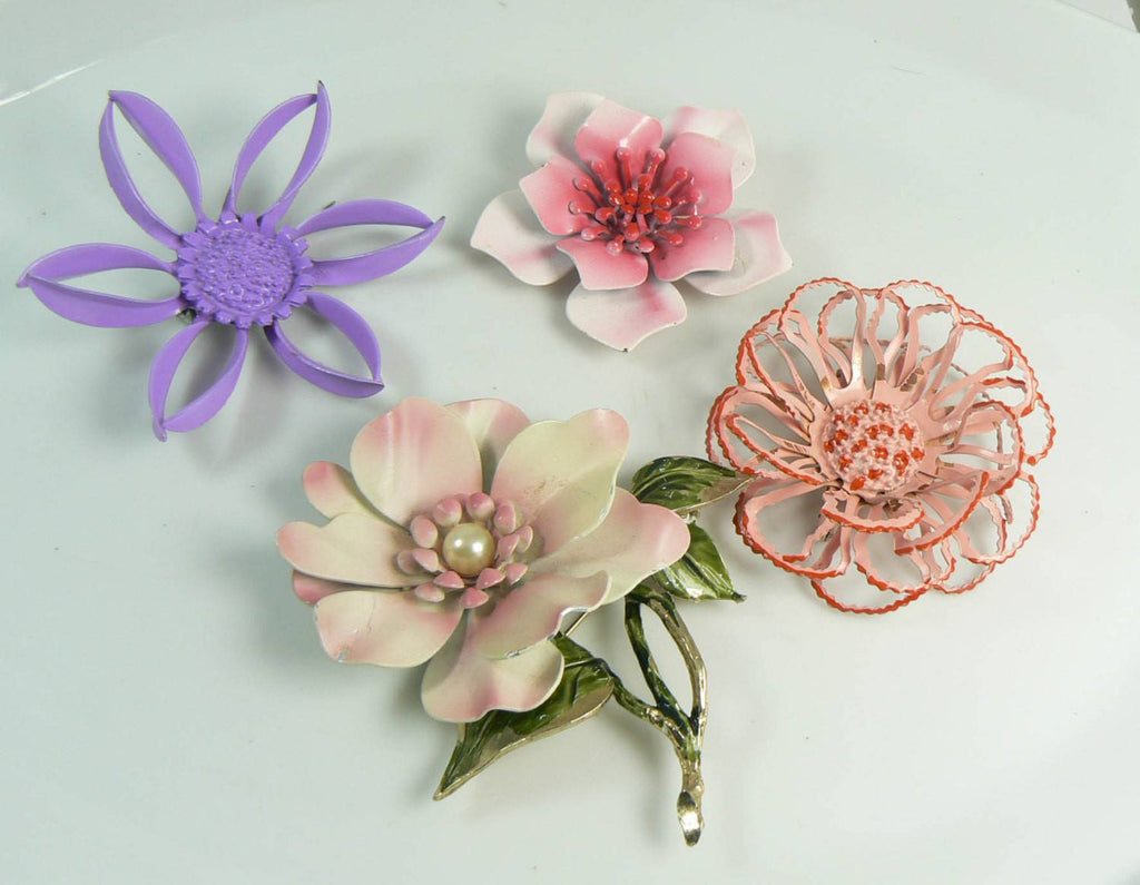 Pink, Purple Enamel Flower Pin Lot