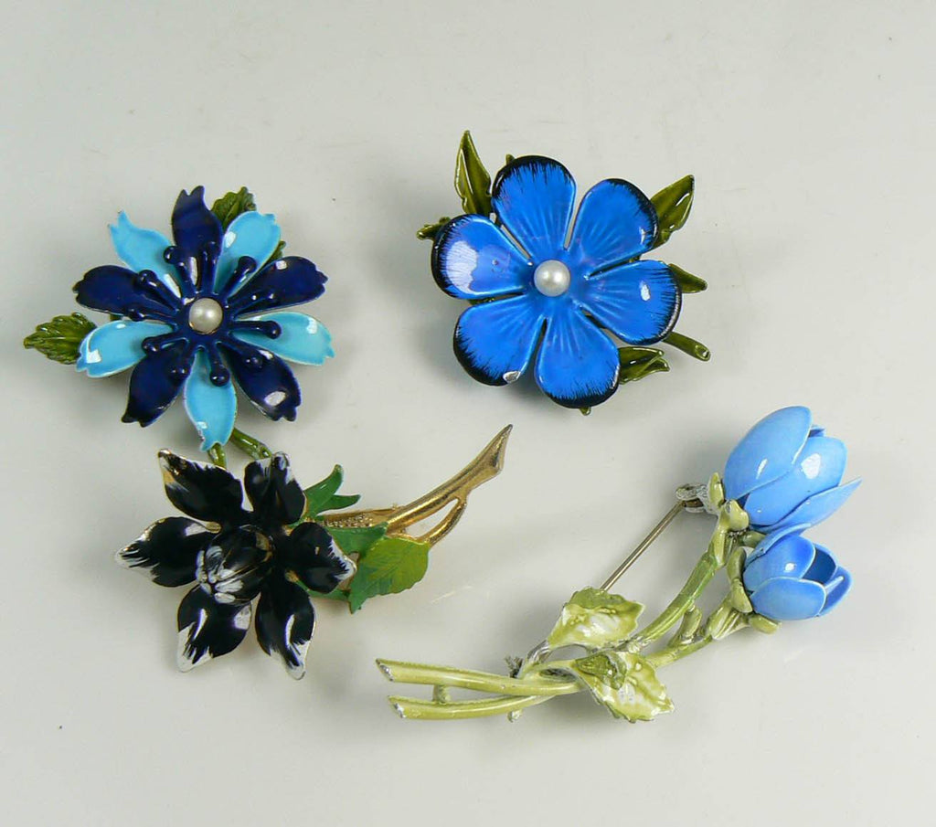 Enamel Flower Pin Lot, Pretty blue flowers