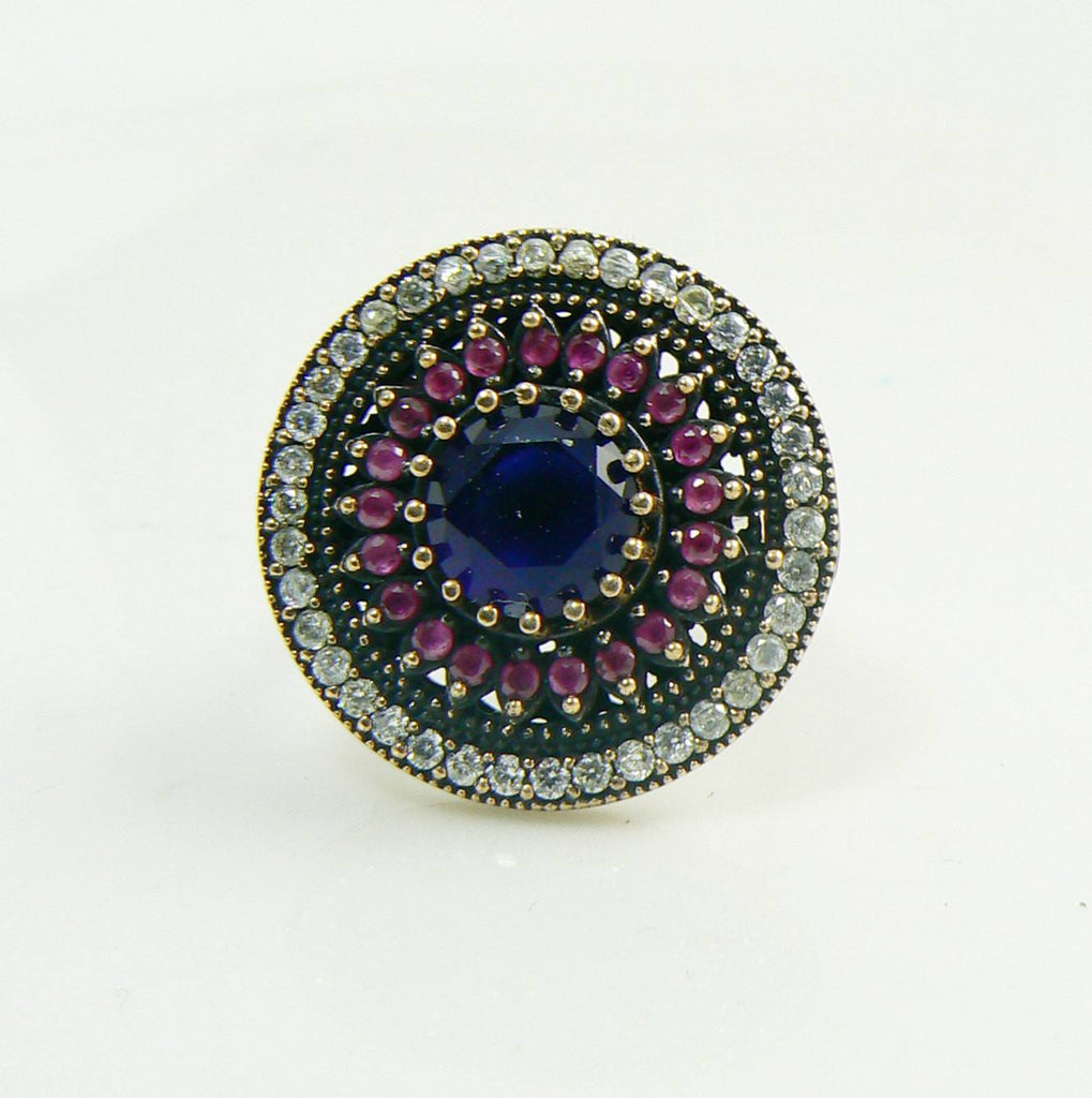 Turkish Ruby, Sapphire and Topaz Sterling Silver Ring