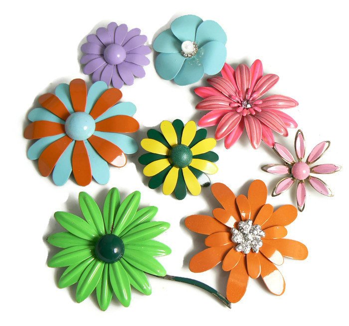 Vintage Enamel Flower Lot Pins, Daisies