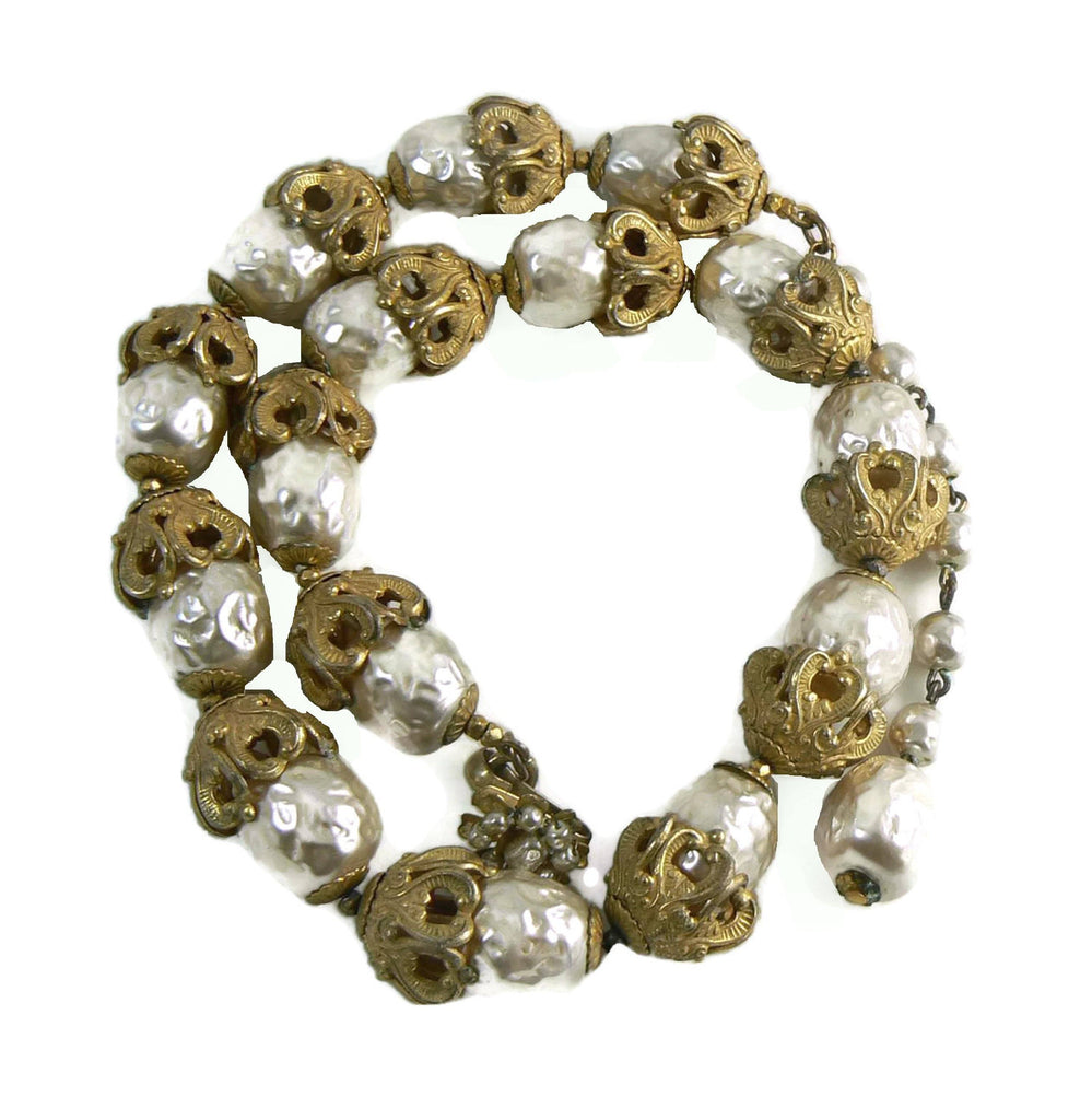 Miriam Haskell Russian Gold and Baroque Pearl Necklace