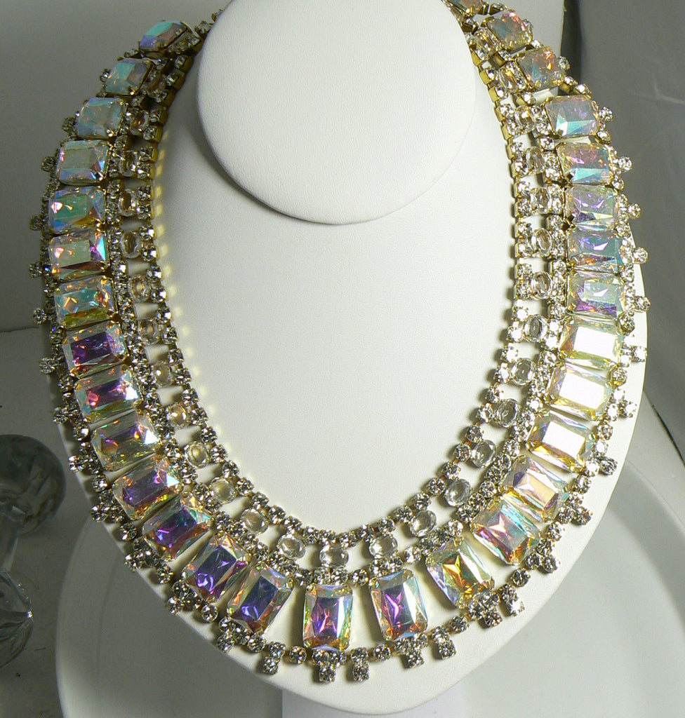 Czech Glass Borealis Rhinestone Bib Necklace, Husar D. - Vintage Lane Jewelry