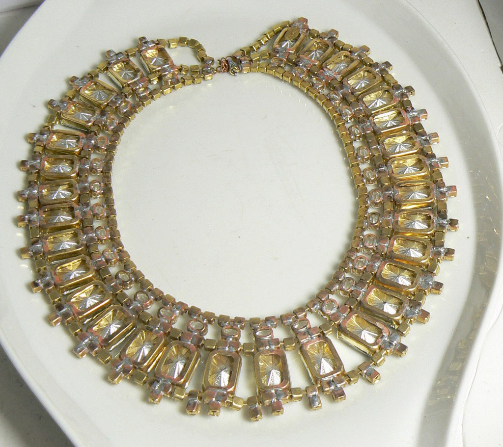 Czech Glass Borealis Rhinestone Bib Necklace, Husar D. - Vintage Lane Jewelry