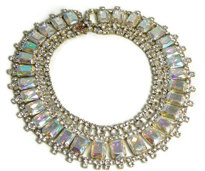 Czech Glass Borealis Rhinestone Bib Necklace, Husar D.