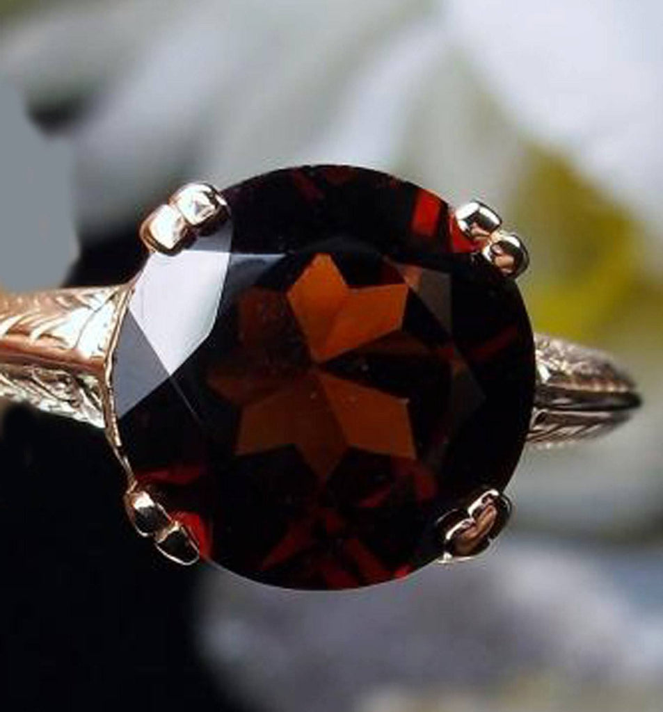 Art Nouveau Revival Genuine Garnet Rose Gold Filigree Ring