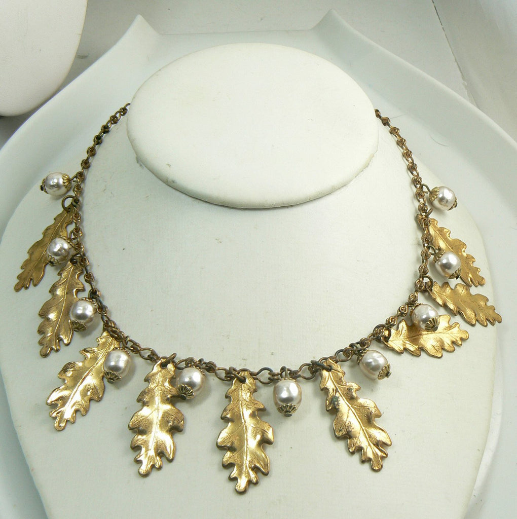 Russian Gold Leaf Miriam Haskell Baroque Glass Pearl Necklace