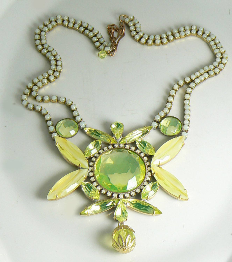 Czech Vaseline Uranium Statement Necklace Kutz CZ