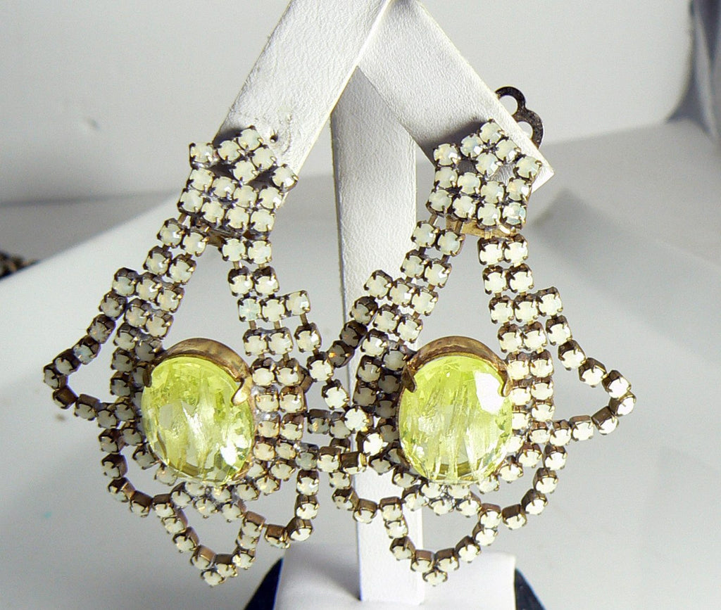 Czech glass Vaseline uranium Clip Earrings