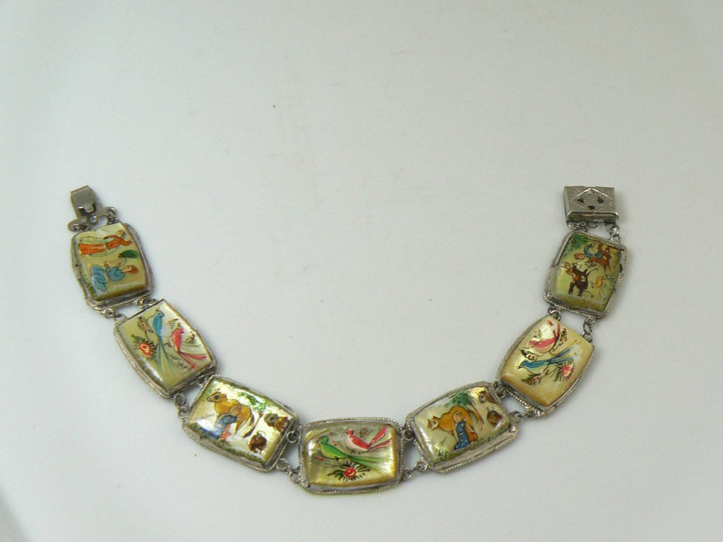 Antique Persian Storybook MOP Fine Silver Bracelet