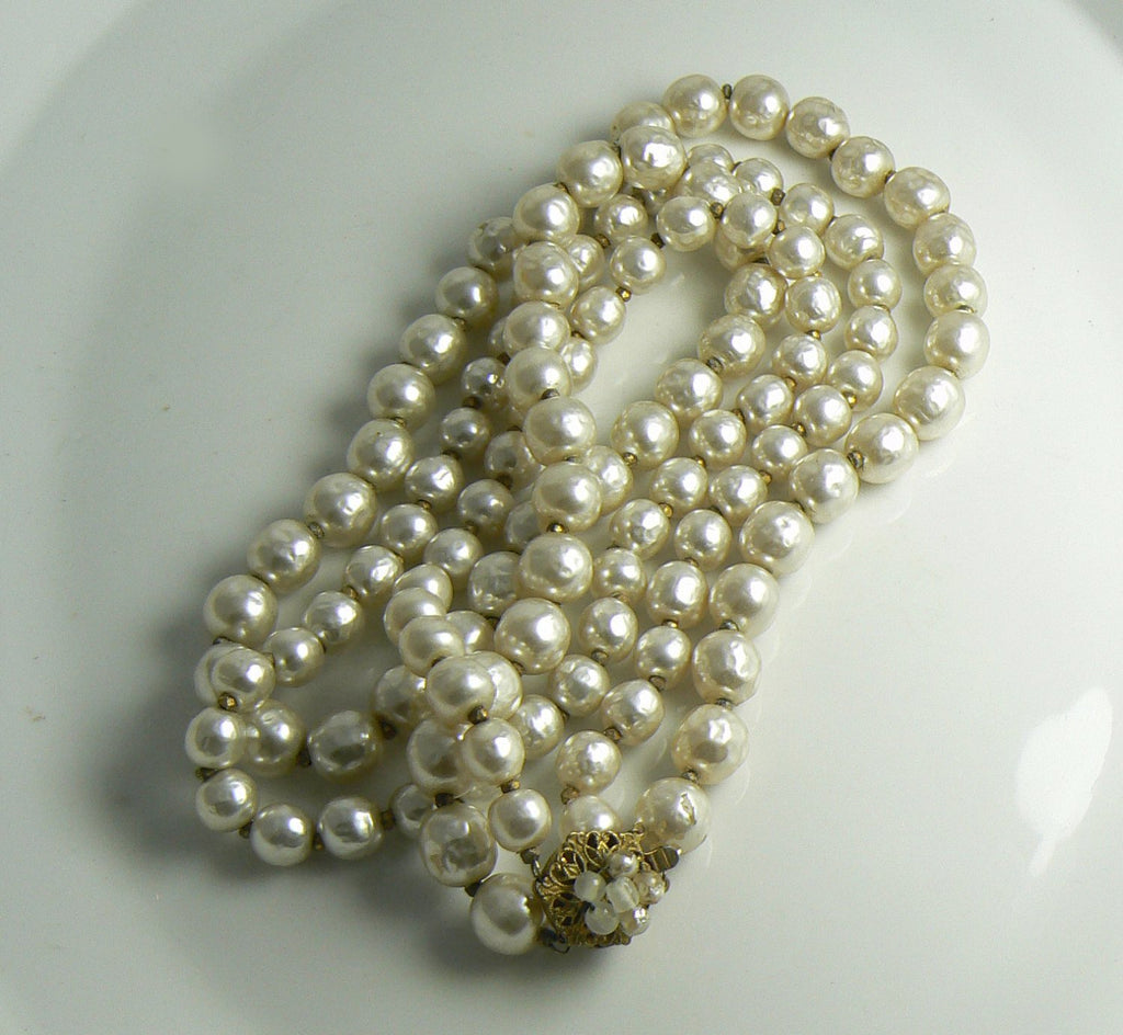 Miriam Haskell Double Strand Graduated Baroque Pearl Necklace - Vintage Lane Jewelry