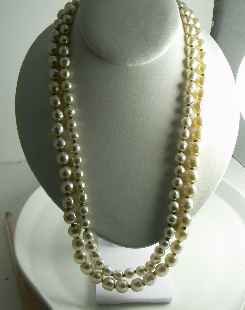 Miriam Haskell Double Strand Graduated Baroque Pearl Necklace - Vintage Lane Jewelry