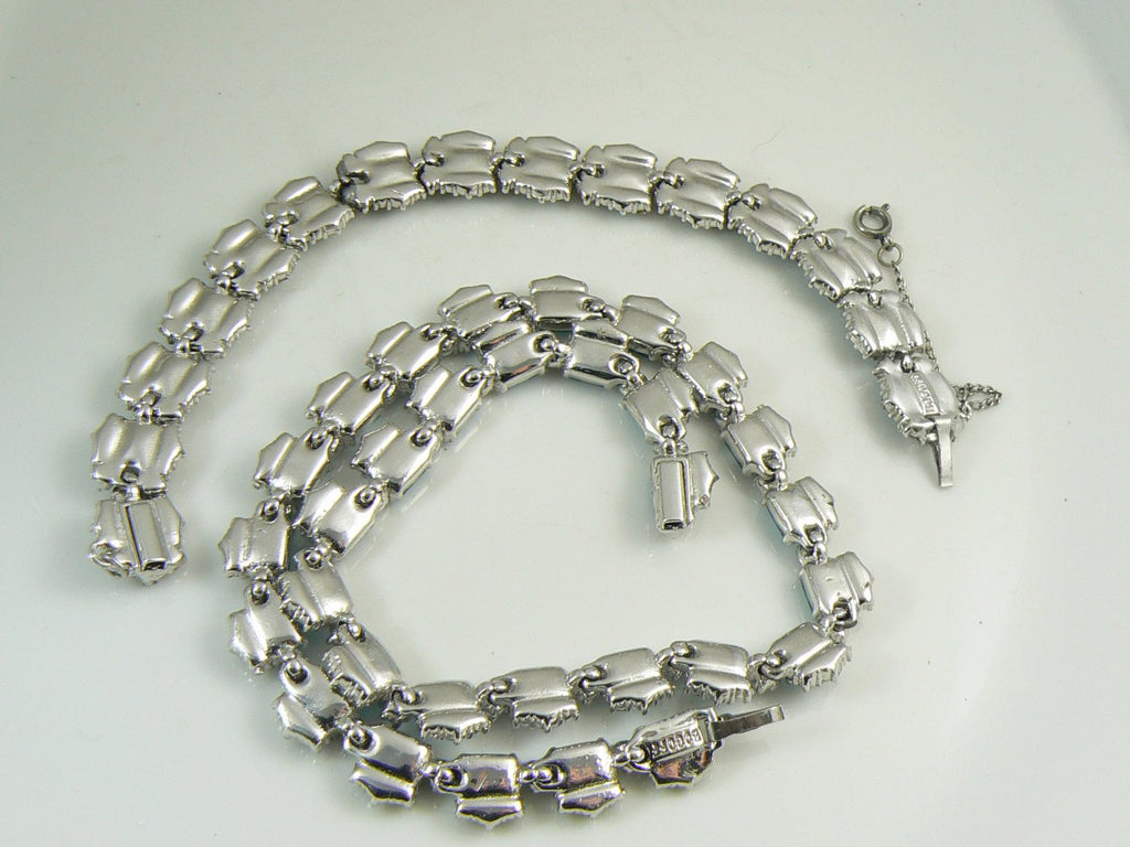 Signed Bogoff Sky Blue Emerald Cut Rhinestone Choker Necklace and Bracelet - Vintage Lane Jewelry