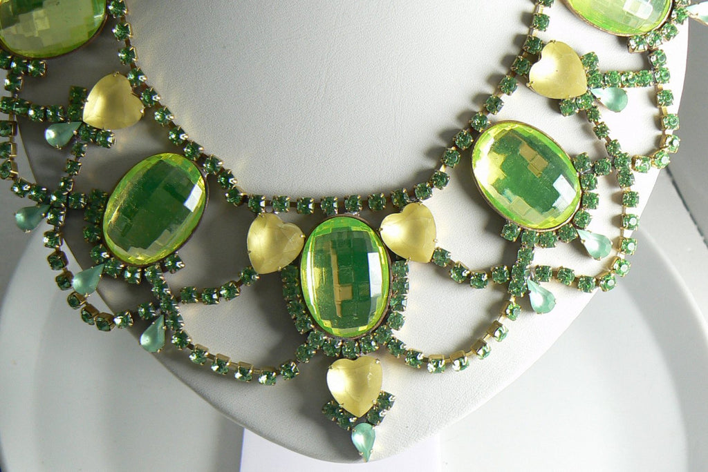 Taboo Vaseline Uranium Glass Heart Statement Necklace
