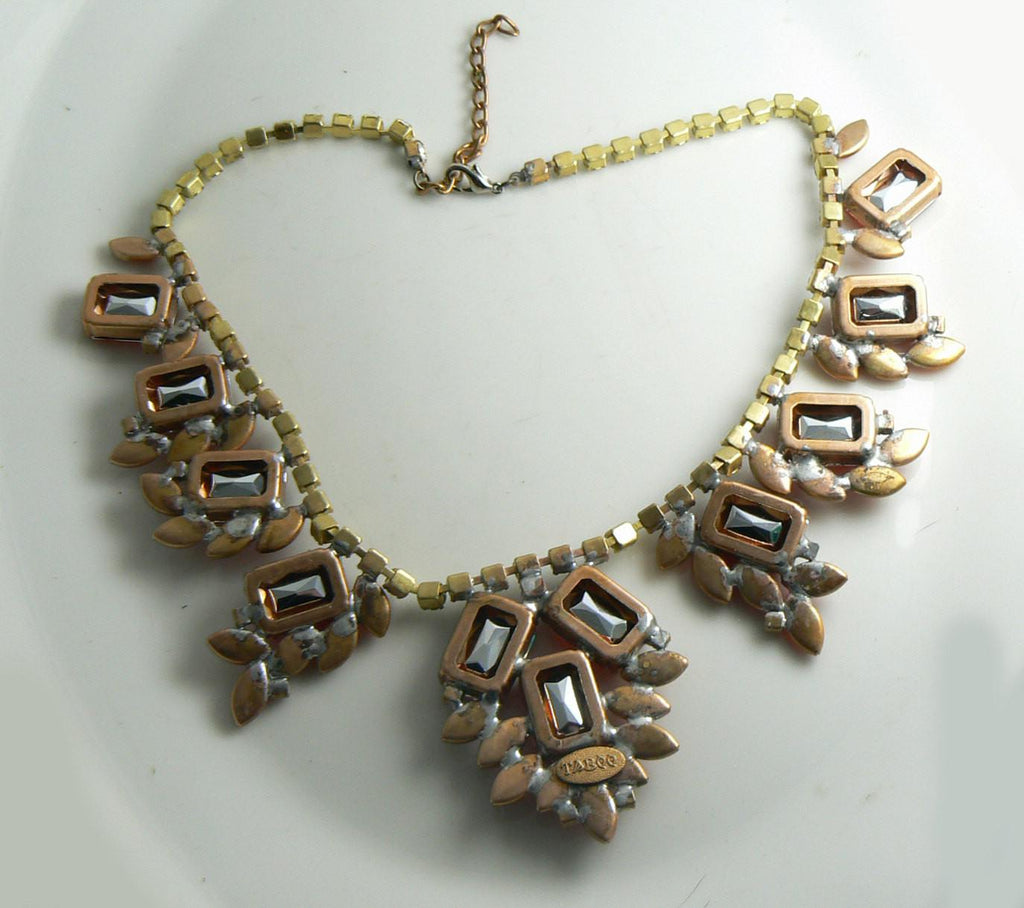 Fiery Orange Czech Glass Rhinestone Necklace - Vintage Lane Jewelry