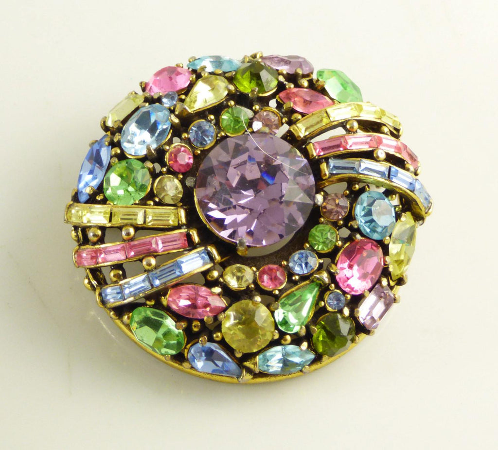 Hollycraft Pastel Rhinestone 1955 Brooch, fruit salad