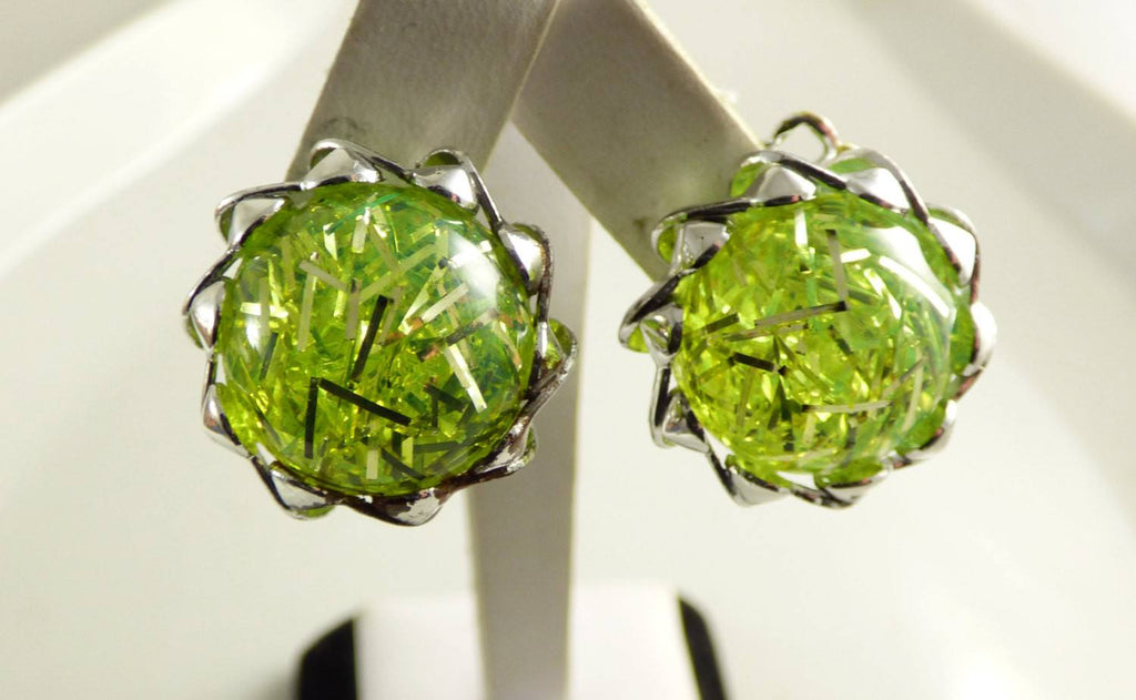 Confetti Vaseline Uranium Clip Earrings - Vintage Lane Jewelry