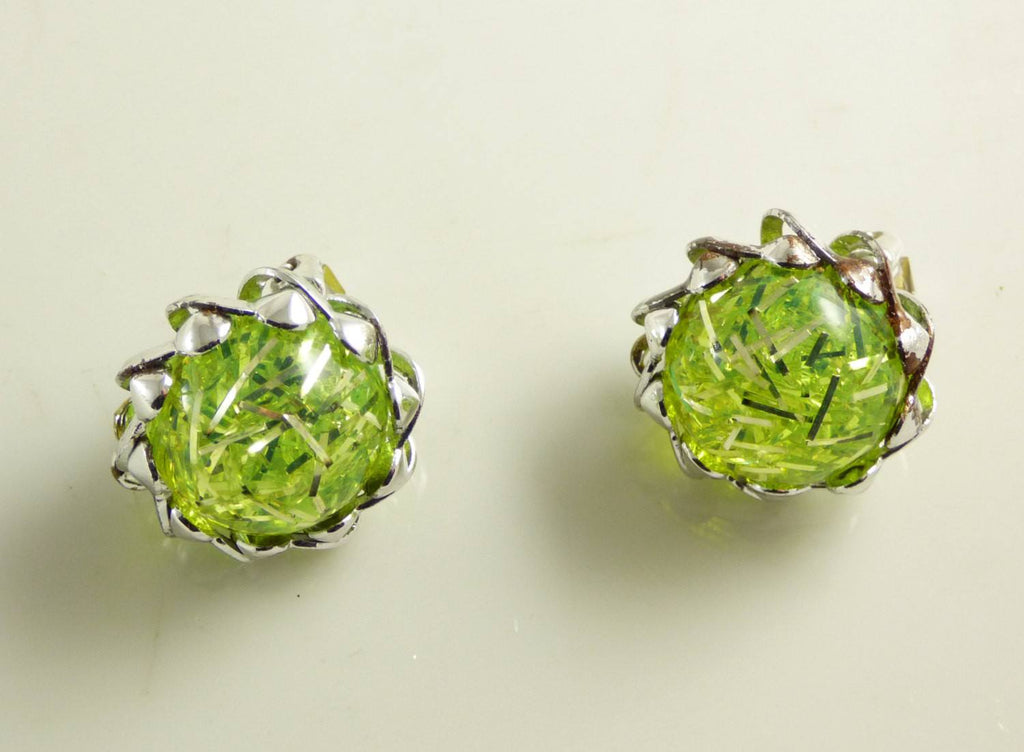 Confetti Vaseline Uranium Clip Earrings - Vintage Lane Jewelry