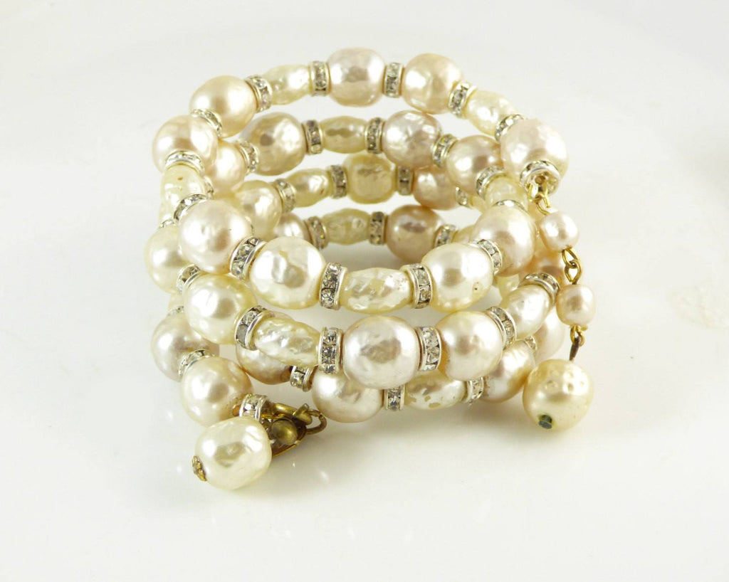 Miriam Haskell Baroque Pearl Rondelle Memory Coil Bracelet
