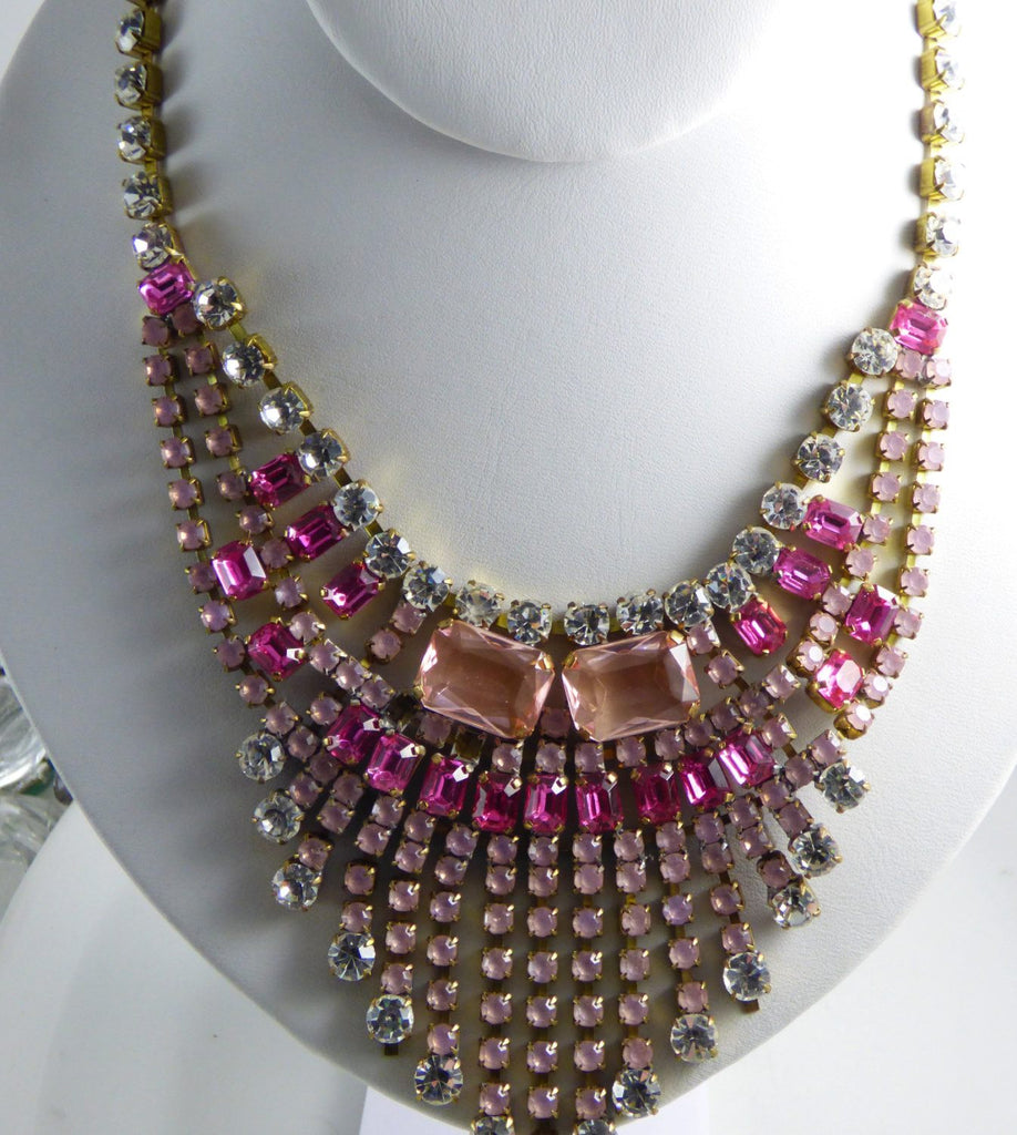 Czech Glass Rhinestone Pink Hot Pink Necklace