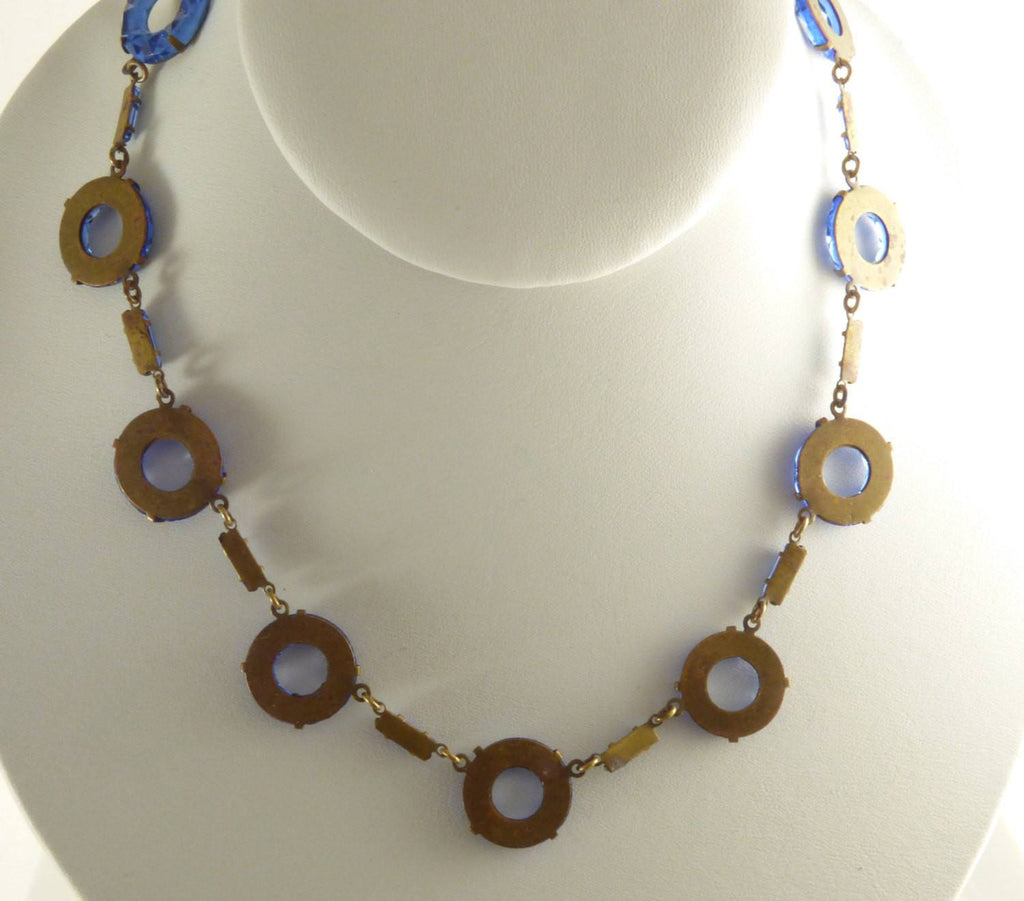 Antique Art Deco Sapphire Rhinestone Geometric Necklace Choker, Vauxhall glass - Vintage Lane Jewelry
