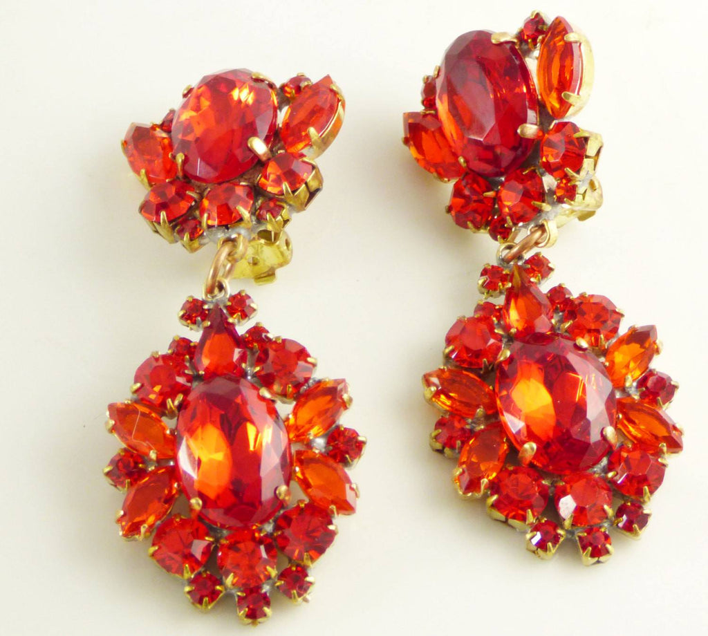Czech Glass Ruby Red Clip Earrings